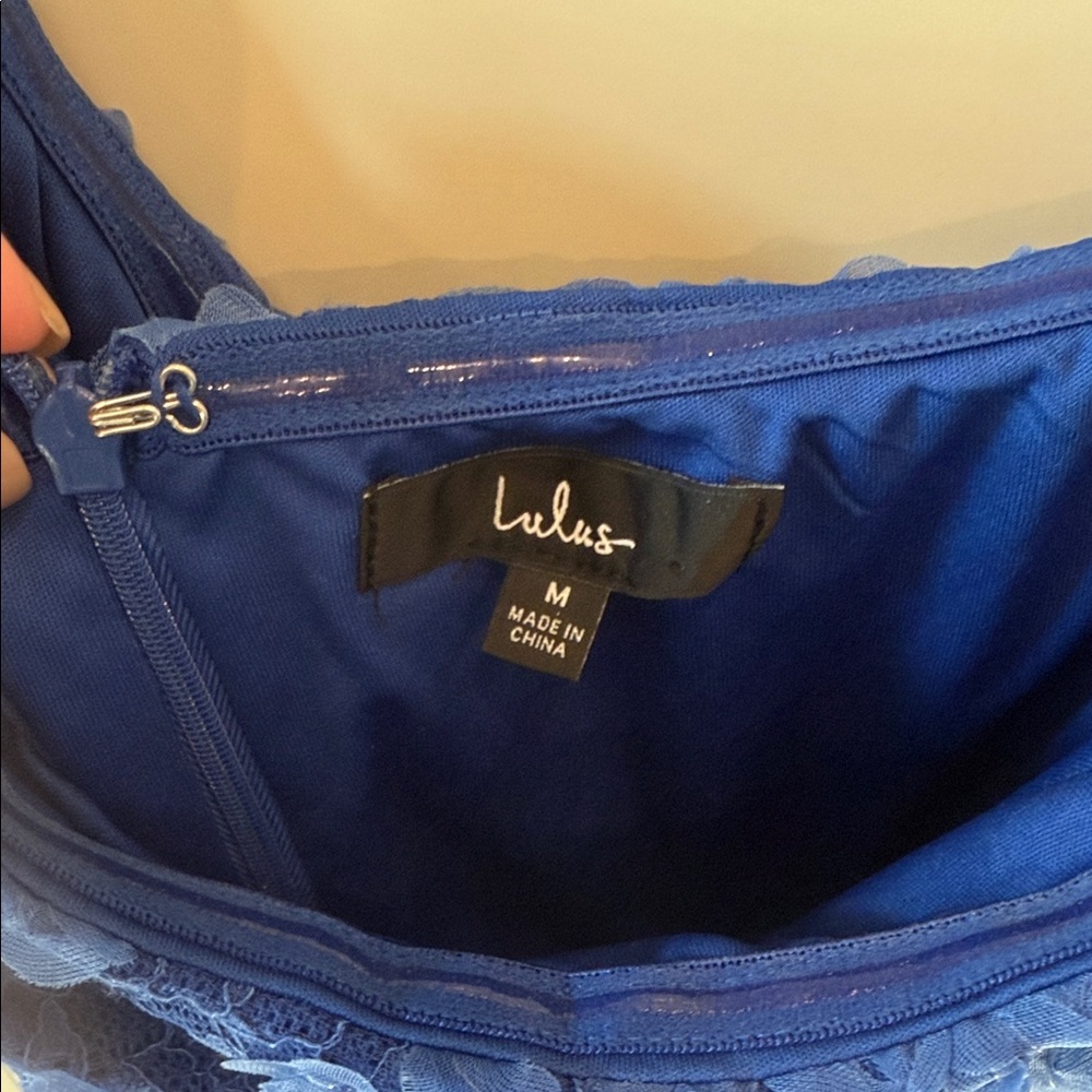 Lulu's Royal Blue Strapless Lace Dress - Picture 2 of 4